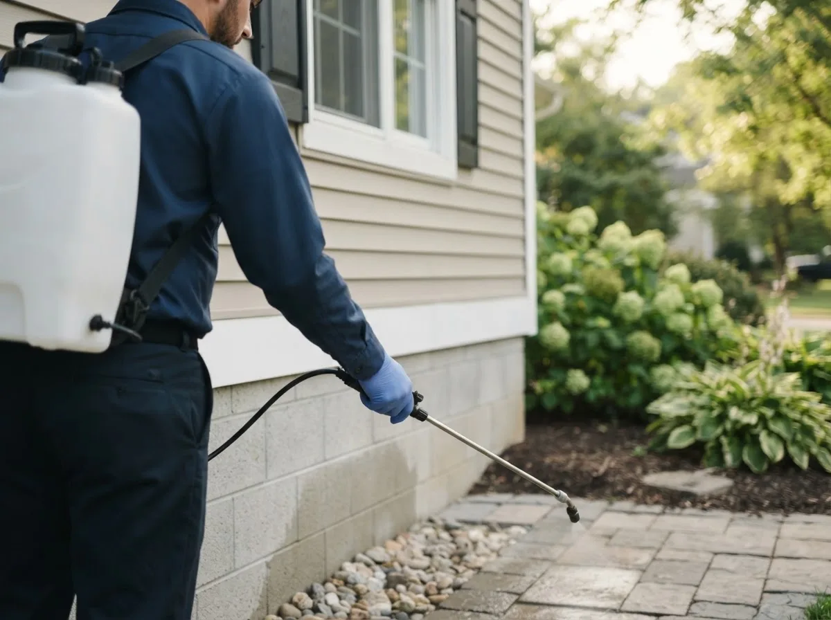 Pest control technician inspecting a home in Miller, NE